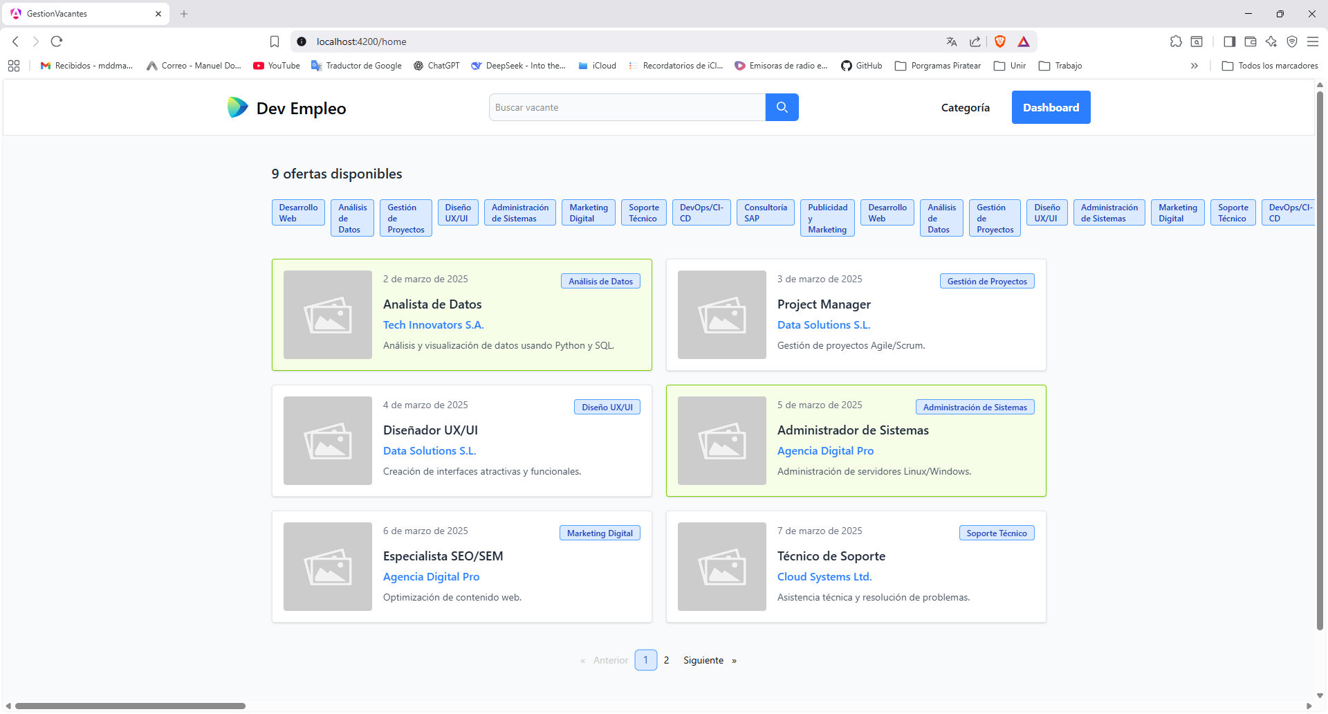 Gestión de vacantes (Dev Empleo)